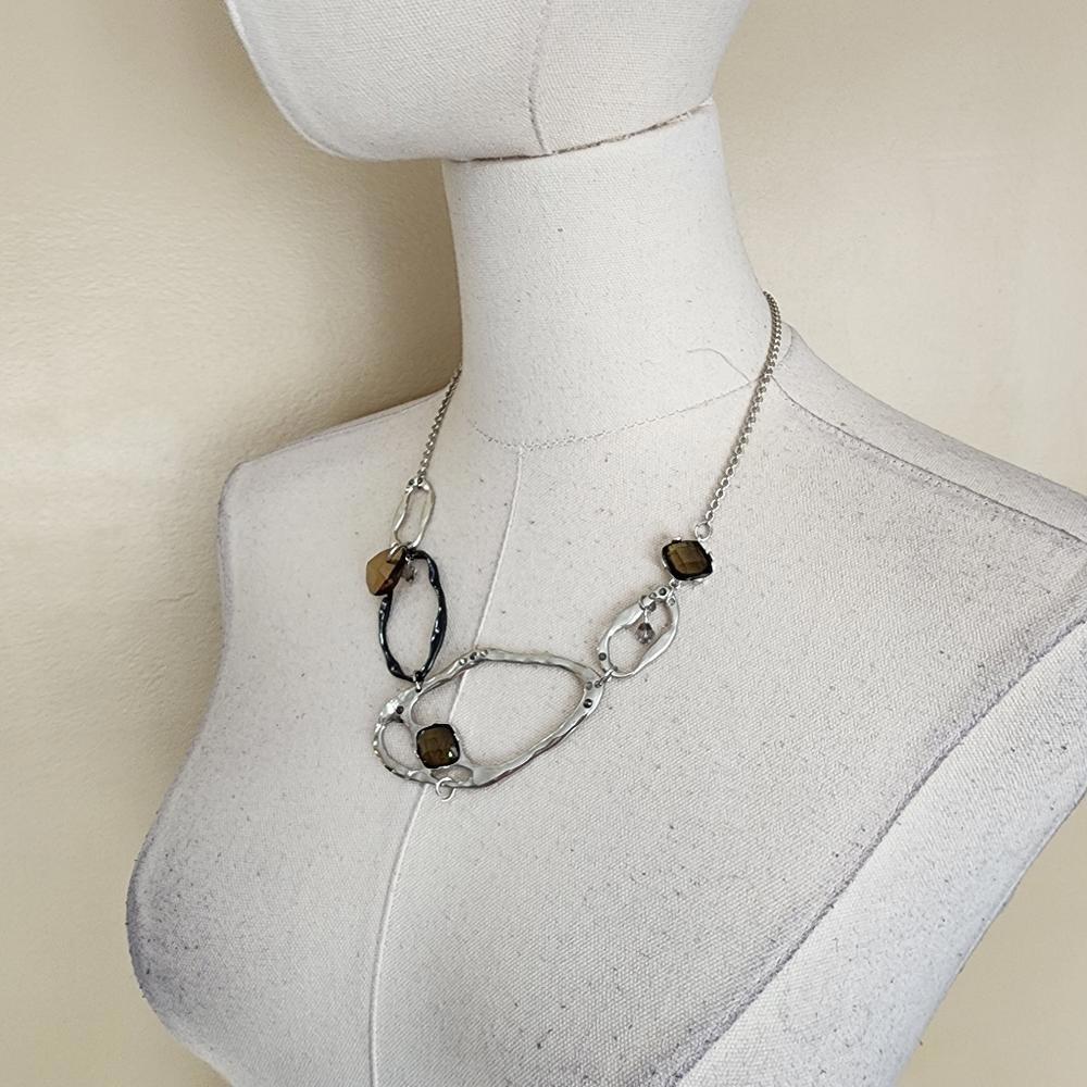 Silver Abstract Stone Necklace - Picture 3 of 7